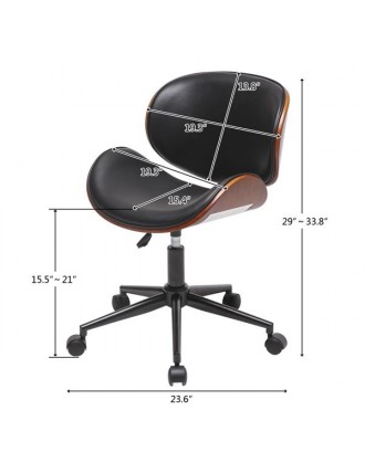 Mid-Century Office Desk Chair Adjustable Black Leather Chrome Base Bent Plywood