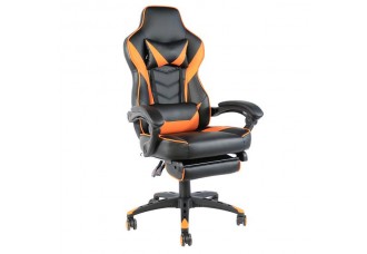 C-type Foldable Nylon Foot Racing Chair with Footrest Black & Orange
